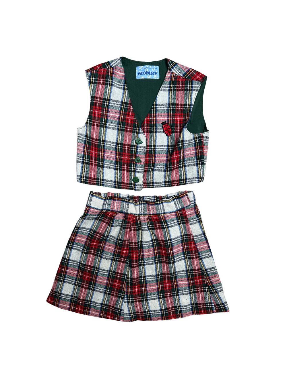 Made With Love By Mommy Handmade Two Piece Plaid Small Girl Vest/Skirt